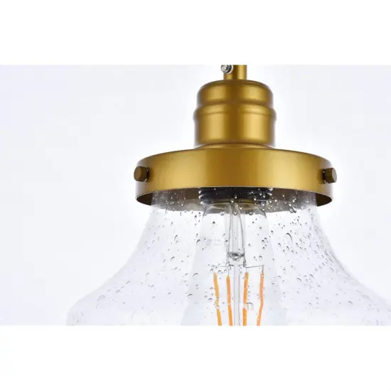 Lyle 1 light Brass and Clear seeded glass plug in pendant {4}