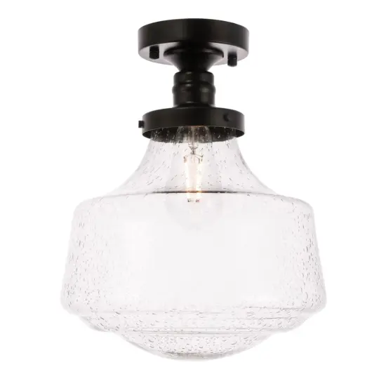 Lyle 1 light Black and Clear seeded glass Flush mount {4}