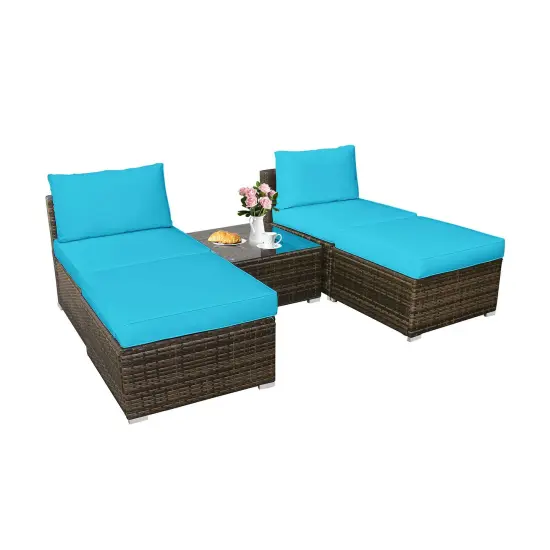 5 Pieces Patio Rattan Furniture Set With Cushioned Armless Sofa Turquoise {3}