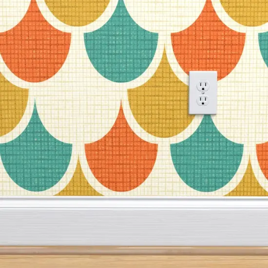 Peel & Stick Wallpaper 2FT Wide Animal Print Midcentury Mod Retro Scallops Snakeskin Vintage Scales Custom Removable Wallpaper by Spoonflower {4}