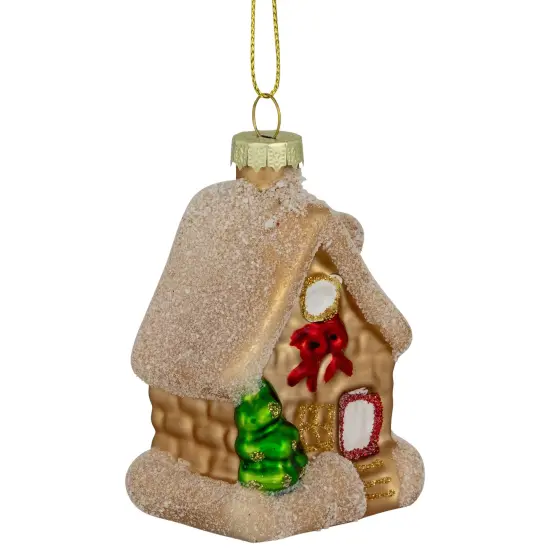 Northlight Snowy Country Cabin Glass Christmas Hanging Ornament - 3.25" - Gold Finish {5}