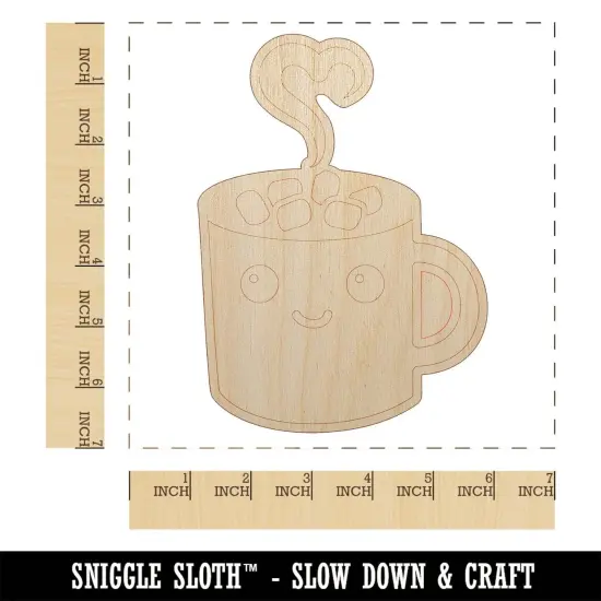 Cute Kawaii Hot Chocolate Unfinished Wood Shape Piece Cutout for DIY Craft Projects {1}