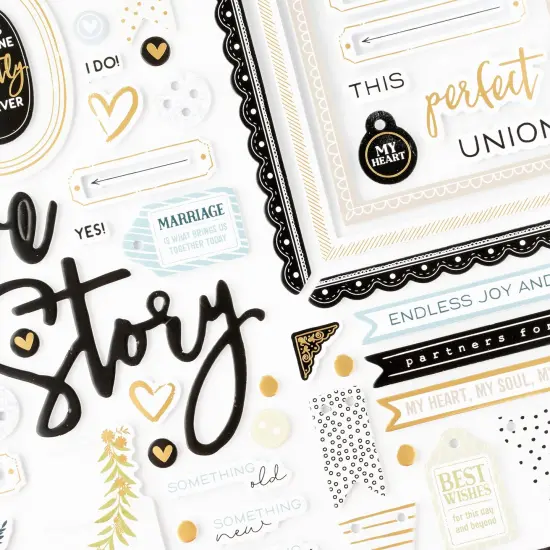 American Crafts A Perfect Match Thickers Stickers 91/Pkg-Phrase, Gold Foil {4}