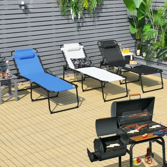 Foldable Recline Lounge Chair with Adjustable Backrest and Footrest Blue {2}