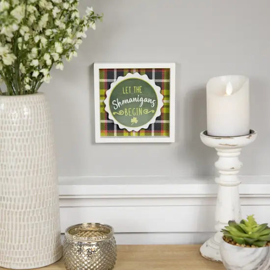 Northlight "Let the Shenanigans Begin" St. Patrick's Day Framed Wall Sign - 6" - Green Plaid {3}