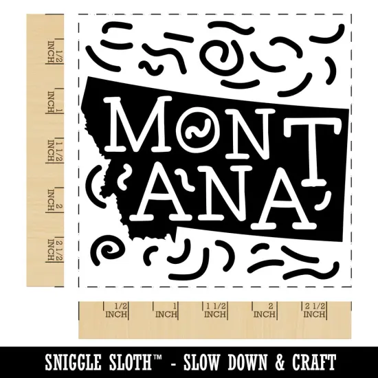 Montana State with Text Swirls Square Rubber Stamp for Stamping Crafting {1}