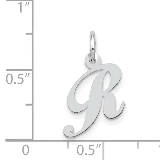 14K White Gold Small Fancy Script Initial R Charm Jewerly 16mm x 13mm {4}