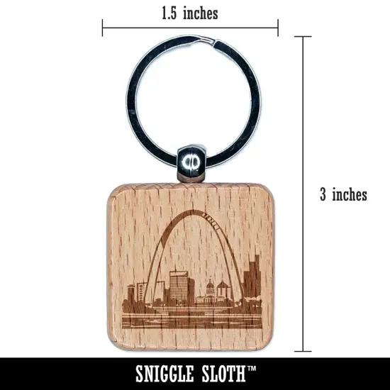 St Louis Gateway Arch Missouri Landmark Engraved Wood Square Keychain Tag Charm {2}