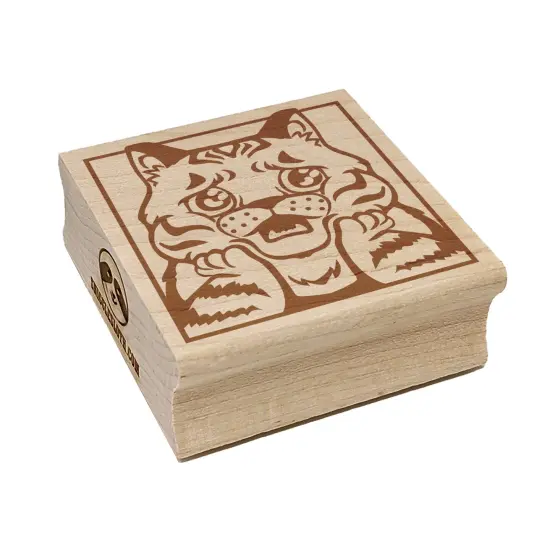 Distressed Striped Cat Looks Worried Square Rubber Stamp for Stamping Crafting {7}