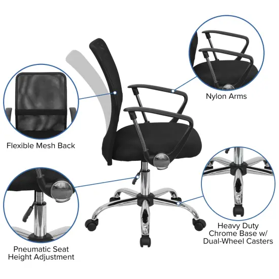 Emma and Oliver Mid-Back Mesh Swivel Task Office Chair with Lumbar Support Band and Arms Black {2}