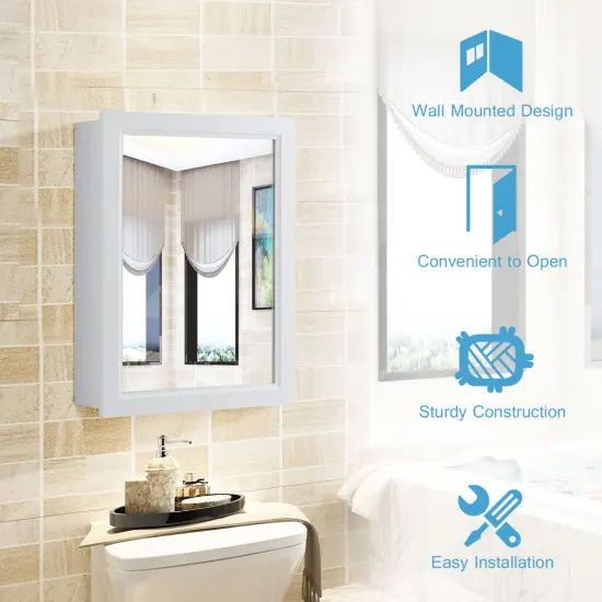MDF and Glass Wall Mounted Bathroom Cabinet with Mirror and Adjustable Shelves White {6}