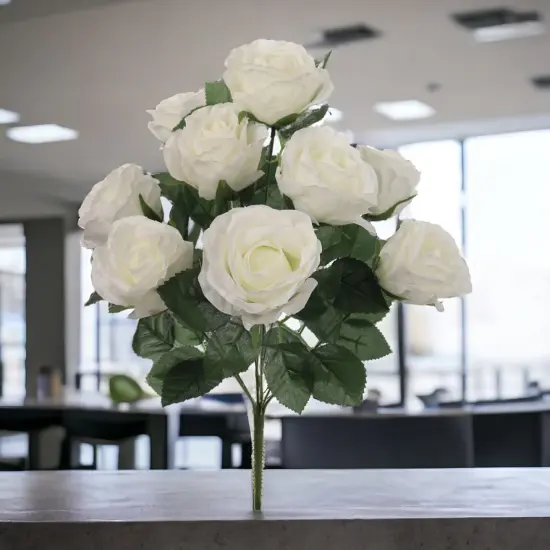 20" White Rose Bush - 12-Pack, 9 Silk Flowers with Lifelike Foliage, Elegant Floral D&eacute;cor, Perfect for Arrangements & Events - Ideal for All Seasons, Floral Home by Artificial Flowers {5}