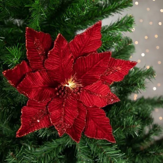 Northlight 20" Lighted Red Velvet Poinsettia Christmas Stem Spray {3}
