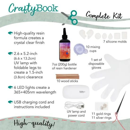 CraftyBook UV Epoxy Resin Kit with Molds - 7oz Clear UV Resin and UV Curing Lamp {2}