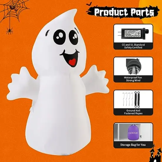 5 FT Halloween Inflatable Outdoor Cute Ghost with Magic Light, Blow Up Yard Decoration Clearance with LED Lights Built-in for Holiday/Party/Yard/Garden {2}
