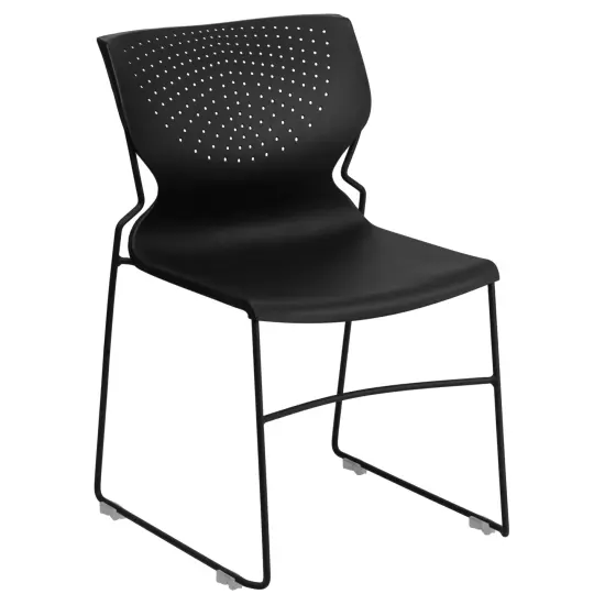 Emma and Oliver Home and Office Stack Chair with Lumbar Support and Metal Frame - Guest Chair Black {1}