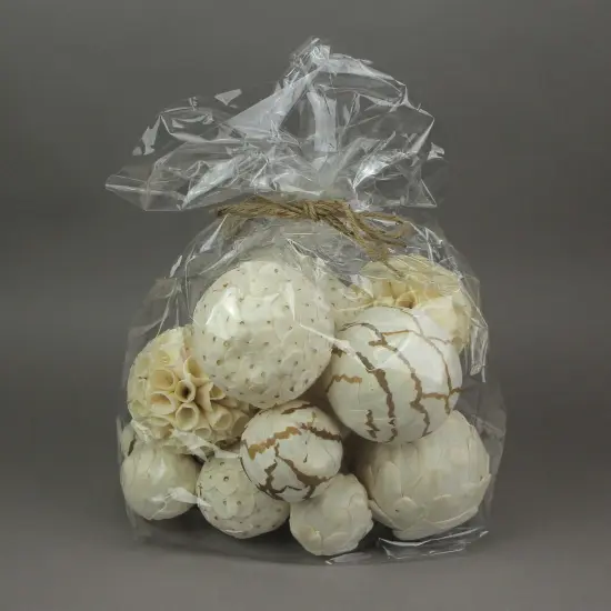 18 Piece Natural White and Brown Exotic Dried Organic Decor Balls {7}