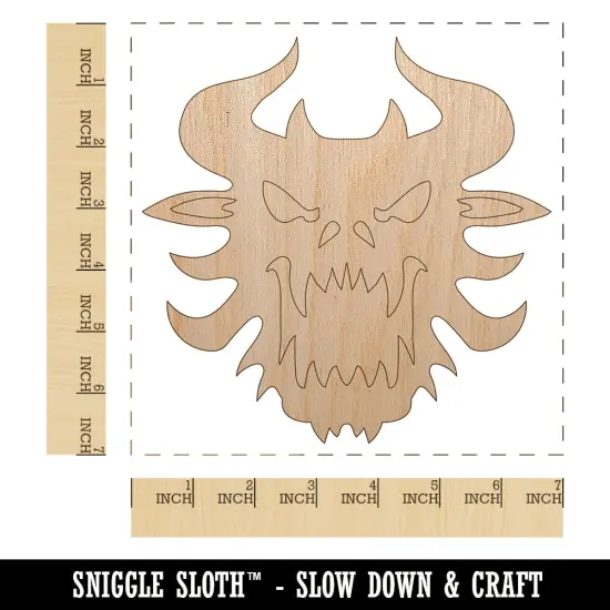 Horned Monster Demon Head Unfinished Wood Shape Piece Cutout for DIY Craft Projects {1}