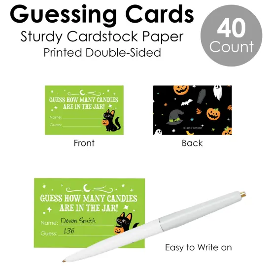 Big Dot of Happiness Jack-O'-Lantern Halloween - How Many Candies Kids Halloween Party Game - 1 Stand and 40 Cards - Candy Guessing Game {7}