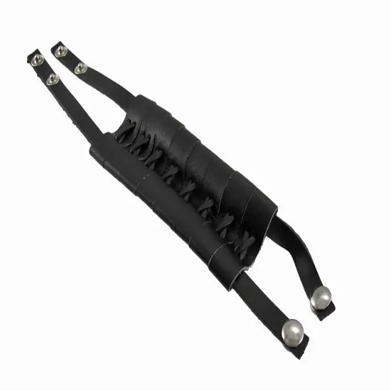 Black Leather Double Snap Wrap Bracelet Wrist Band Wristband {4}
