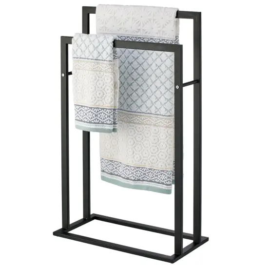 mDesign Metal Tall 2-Tier Free-standing Bathroom Towel Rack {1}