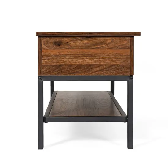 Merrick Lane Green River Rustic Farmhouse Entryway Bench with Bottom Storage Shelf Rustic Oak {10}