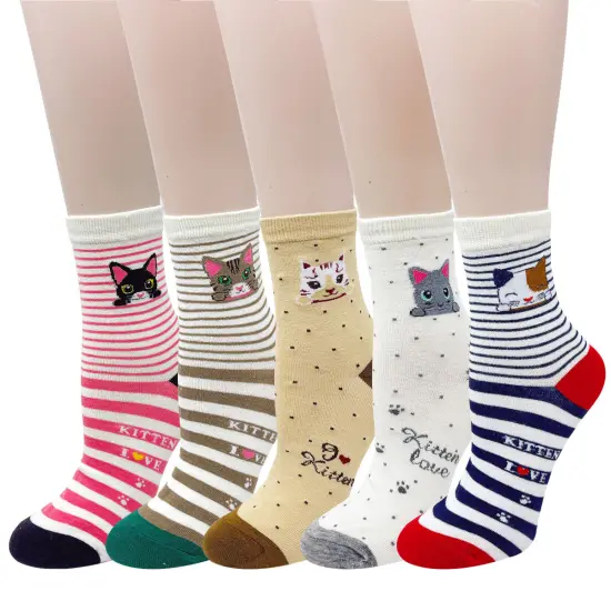 Wrapables Novelty Animal Print Crew Socks (Set of 5), Cute Kitties {1}