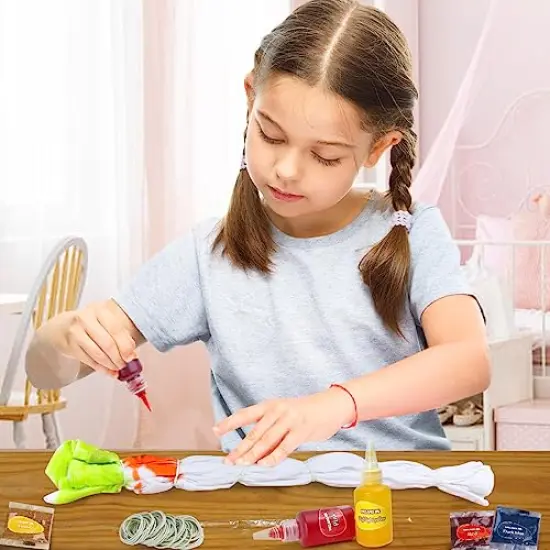 Tie Dye Kit with 3 White T-Shirts, 18 Colors DIY Fabric Tye Dye for Clothes, Arts and Craft for Kids Girls Age 8-12 Year Old, Birthday Christmas Gift for Girls 4,5,6,7,8,9,10,11,12 Year Old {4}