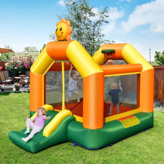 Kids Inflatable Bounce House with Slide and Basketball Rim with 735W Blower {1}