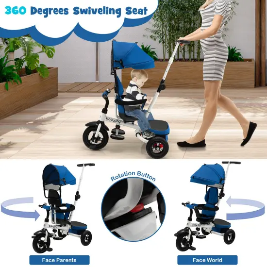 Folding Tricycle Baby Stroller with Reversible Seat and Adjustable Canopy Blue {6}