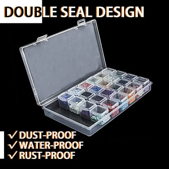2 Pack Diamond Embroidery Box, Colorful Diamond Painting Storage Box Containers Each with 28 Mini Compartments Grids Mosaic Kits Accessories Storage Box and Cross Stitch Tools for DIY Art Craft {4}