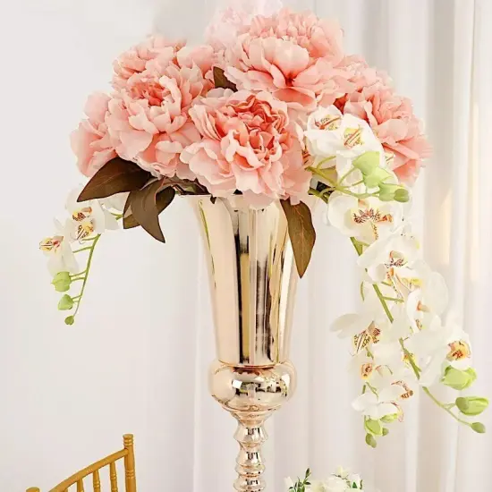 27" GOLD Metal Trumpet Wedding VASES Party {3}