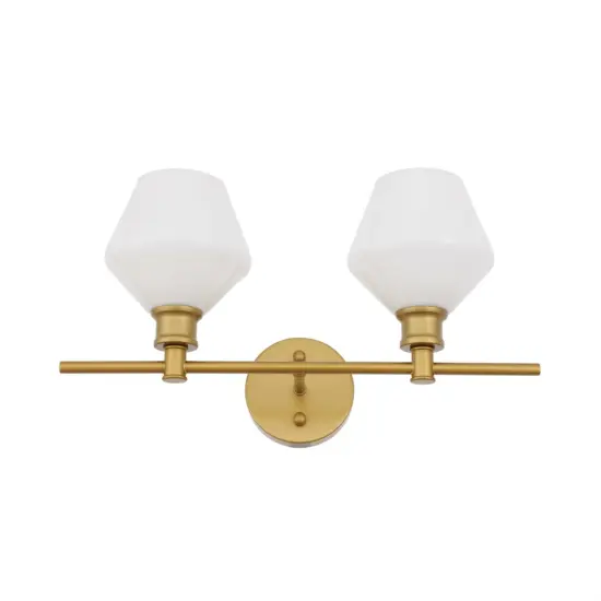 Gene 2 light Brass and Frosted white glass Wall sconce {5}