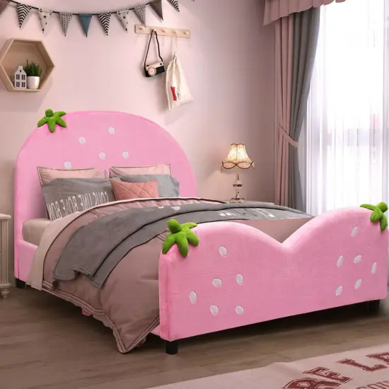 Kids Children Upholstered Berry Pattern Toddler Bed {2}