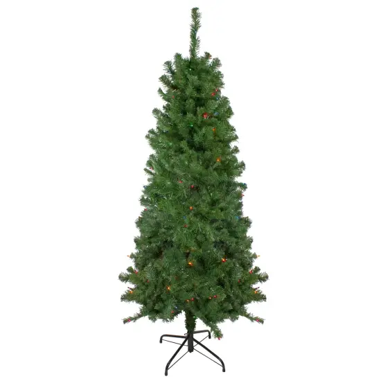 Northlight 6' Pre-Lit Alberta Pine Slim Artificial Christmas Tree - Multi Lights Green {1}
