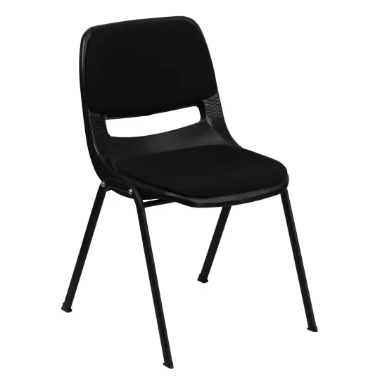 Emma and Oliver 880 lb. Capacity Padded Ergonomic Shell Stack Chair with Metal Frame Black {2}