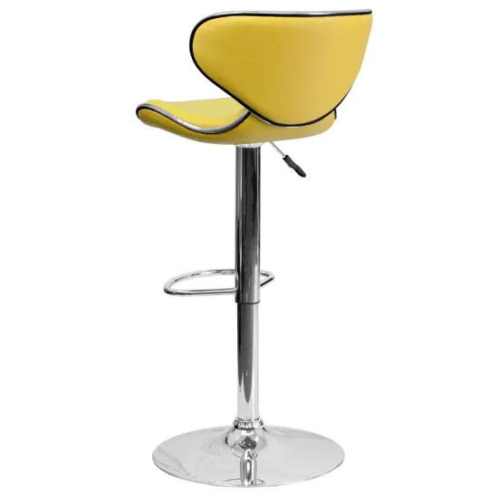 Emma and Oliver 2 Pack Contemporary Cozy Mid-Back Vinyl Adjustable Height Barstool with Chrome Base Yellow {3}