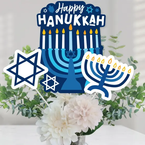 Big Dot of Happiness Hanukkah Menorah - Chanukah Holiday Party Centerpiece Sticks - Table Toppers - Set of 15 {1}