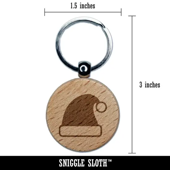 Christmas Santa Hat for the Holidays Engraved Wood Round Keychain Tag Charm {2}