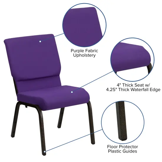 Emma and Oliver Stacking Auditorium Chair with 19" Seat PurpleFab/GoldVein {3}