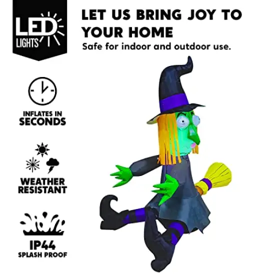 4 FT Tall Halloween Inflatable Witch Crashing Into Tree with Build-in LEDs Blow Up Inflatables for Halloween Party Indoor, Outdoor, Yard, Garden, Lawn Decorations {6}