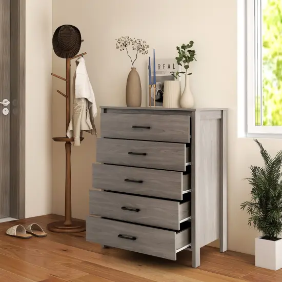 Costway Modern 5 Drawer Chest Storage Dresser Cabinet with Metal Handles Gray/White {5}