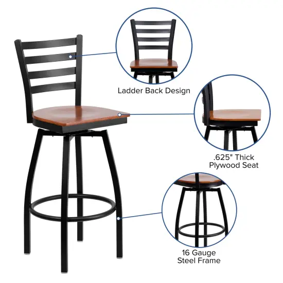 Emma and Oliver Ladder Back Swivel Metal Restaurant Dining Barstool Cherry/BlackMetal {2}