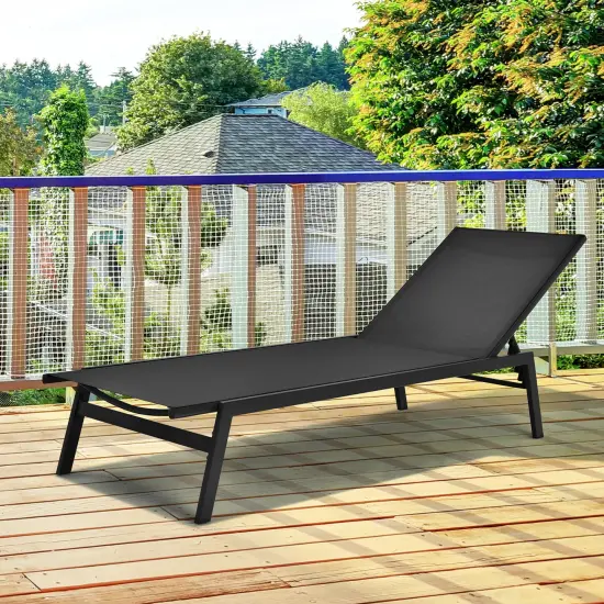 CostwayPatio Lounge Chair Chaise Recliner Back Adjustable Garden Deck Brown\Black {8}