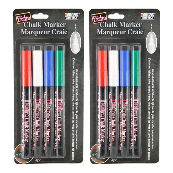Bistro Chalk Markers, Fine Tip, Red, Green, Blue, White, 4 Per Pack, 2 Packs {1}
