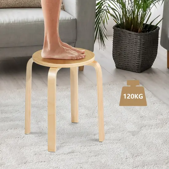 Set of 4 Wood Home Backless Dining Chairs Natural {5}