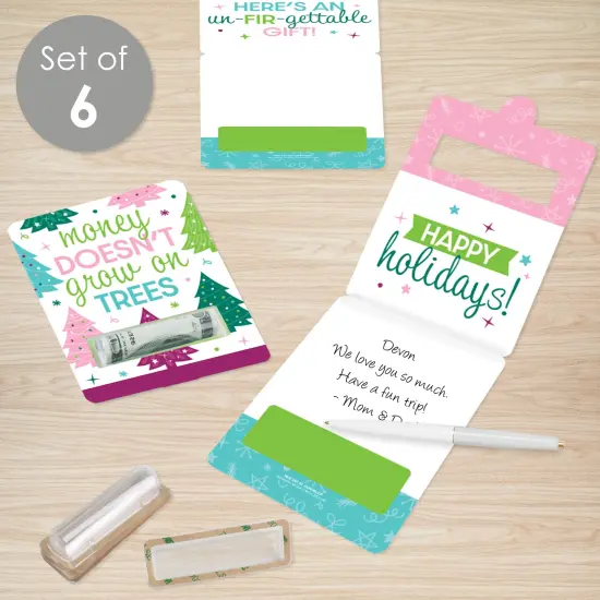 Big Dot of Happiness Merry and Bright Trees - DIY Assorted Colorful Whimsical Christmas Party Cash Holder Gift - Funny Money Cards - Set of 6 {3}