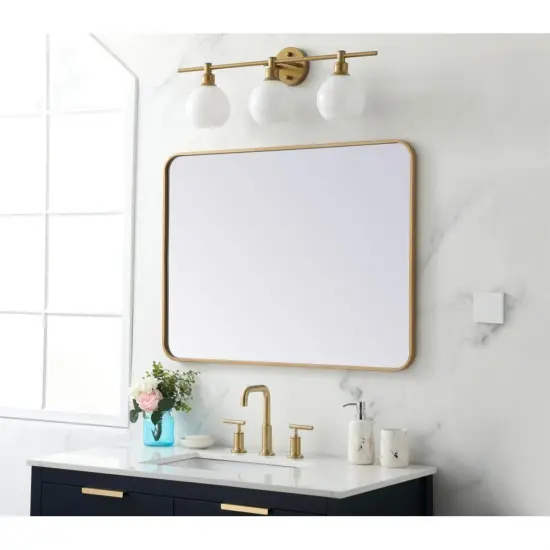 Soft corner metal rectangular mirror 27x36 inch in Brass {3}