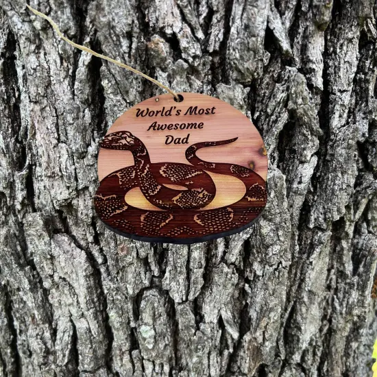 Worlds Most Awesome Dad Snake - Cedar Ornament {1}