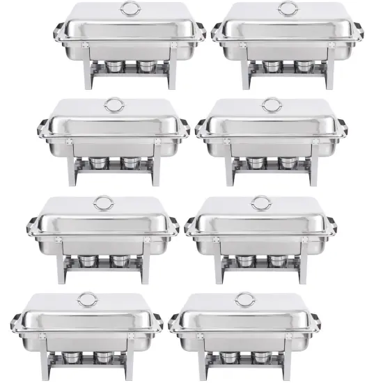 8 PACK CATERING STAINLESS STEEL CHAFER CHAFING DISH SETS 8 QT FULL SIZE BUFFET {1}